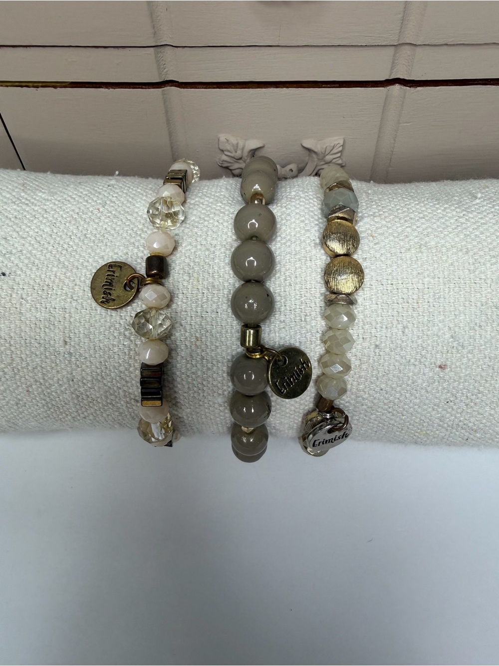 Erimish Taupe & Cream Beaded Stack Bracelet Set - Picture 2 of 7